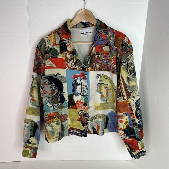 Vintage 80’s Picasso Faces Ultimate Brand Blazer Size Large Multicolored - Picture 1 of 7